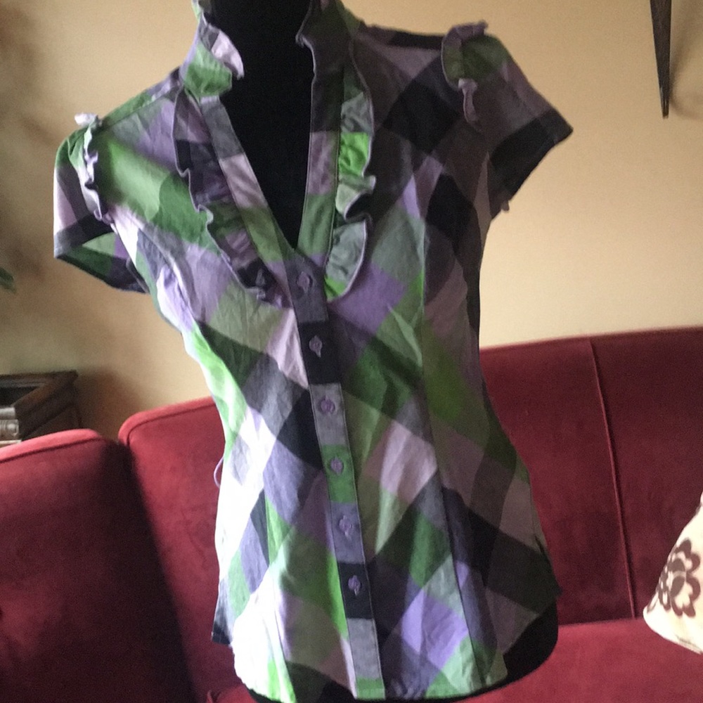 Candie’s Green and Purple button blouse